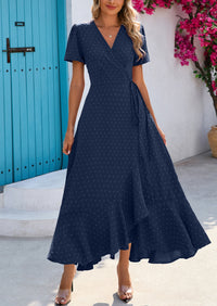 PRETTYGARDEN Women's Summer Maxi Dress Casual Wrap Floral Boho Short Sleeve V Neck Split Ruffle Beach Long Dresses