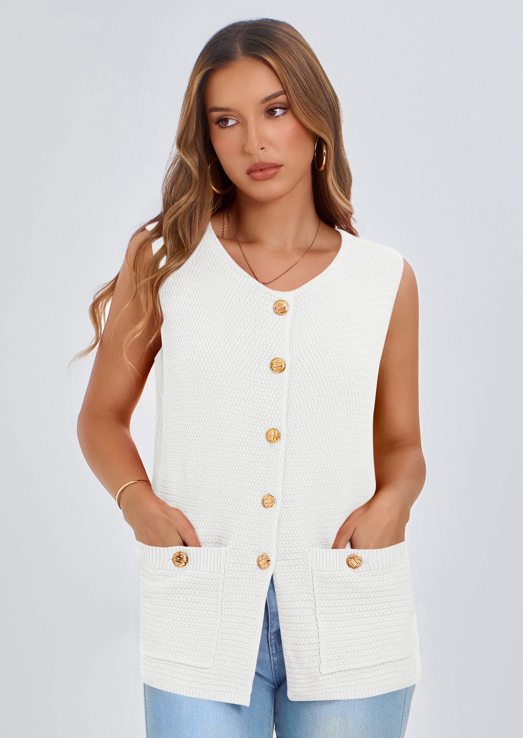 PRETTYGARDEN Women's Knit Sweater Vest Summer Sleeveless Button Down Tank Tops Trendy Business Casual Outfits PRETTYGARDEN