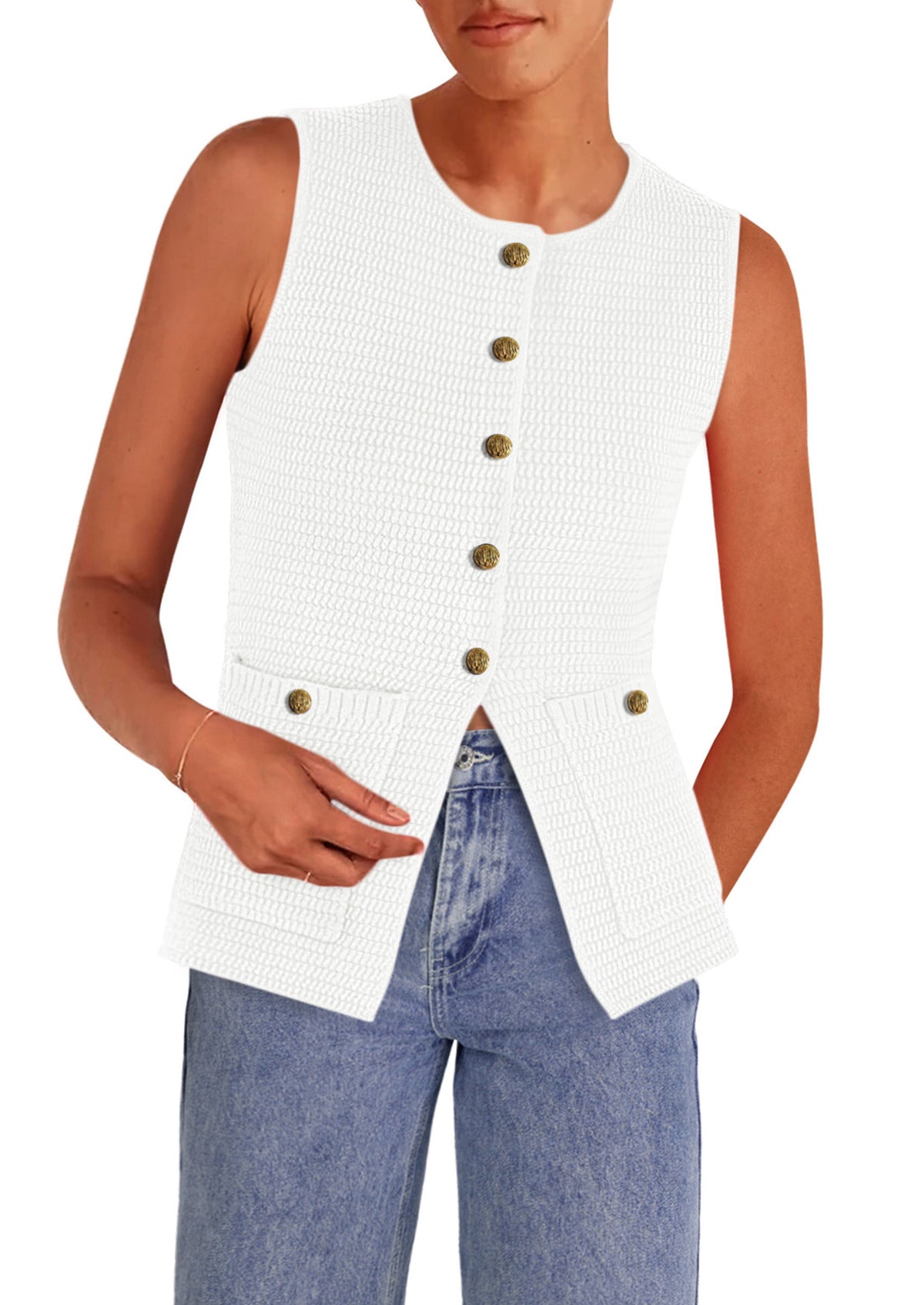 Women's Sweater Vests 2025 Spring Summer Trendy Sleeveless Tank Tops Knit Button Down Cardigan Waistcoat