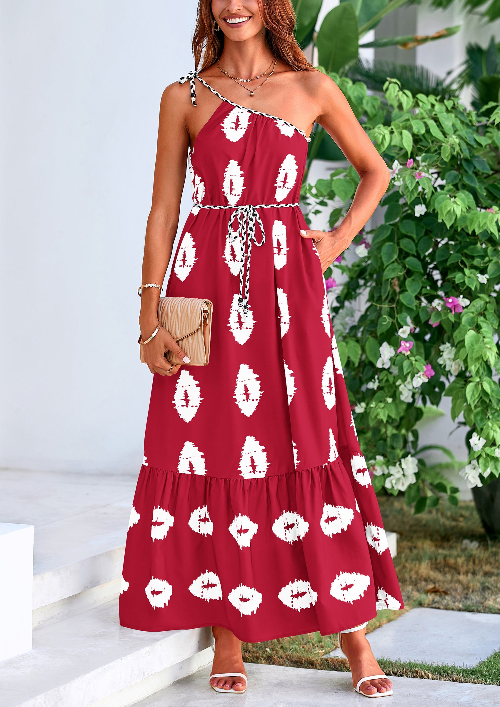 PRETTYGARDEN Women's Summer Maxi Dresses One Shoulder Printed Flowy Boho Beach Vacation Long Sundress