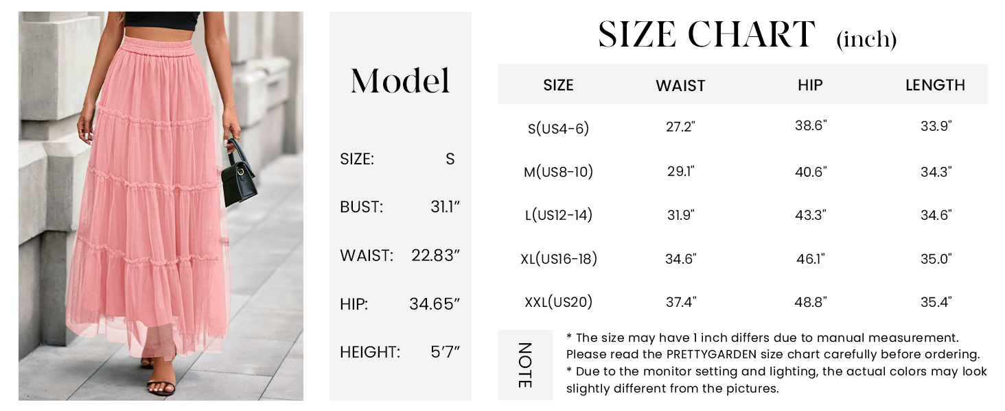 PRETTYGARDEN Maxi Skirts for Women Fall Tulle High Waisted Ruffle Flowy A-Line Long Skirt Country Concert Outfits