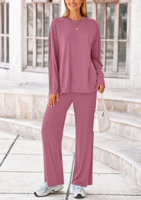 PRETTYGARDEN Women's 2 Piece Outfits Casual Short Sleeve Pullover Tops and Wide Leg Pants Lounge Sets Tracksuits