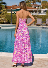 PRETTYGARDEN Womens Boho Maxi Dress Summer Floral Tube Strapless Spring Wedding Guest Cocktail Long Dresses