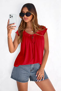 PRETTYGARDEN Womens Tie Front Tank Tops Summer Fashion Cap Sleeve Babydoll Blouses Flowy Shirts Spring Going Out Outfits PRETTYGARDEN