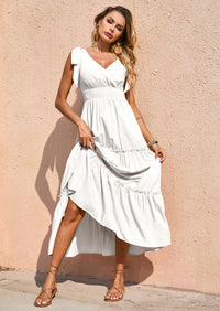 PRETTYGARDEN Women's Cross Neck Spring Sleeveless Tiered Maxi Dress Beach Tie Strap Smocked Long Dresses Pleated Sundress