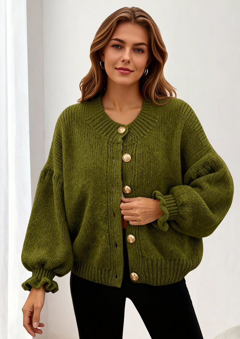 PRETTYGARDEN Womens Cropped Cardigans Trendy PRETTYGARDEN Long Sleeve Cropped Sweaters for Women Ruffle Oversized CardiganRuffle Open Front Chunky Knit Sweater Oversized Button Down Fall Clothes PRETTYGARDEN