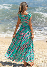 PRETTYGARDEN Women's Boho Maxi Dress Summer Cap Sleeve Long Flowy Beach Vacation Floral Sundresses Spring Resort Wear PRETTYGARDEN