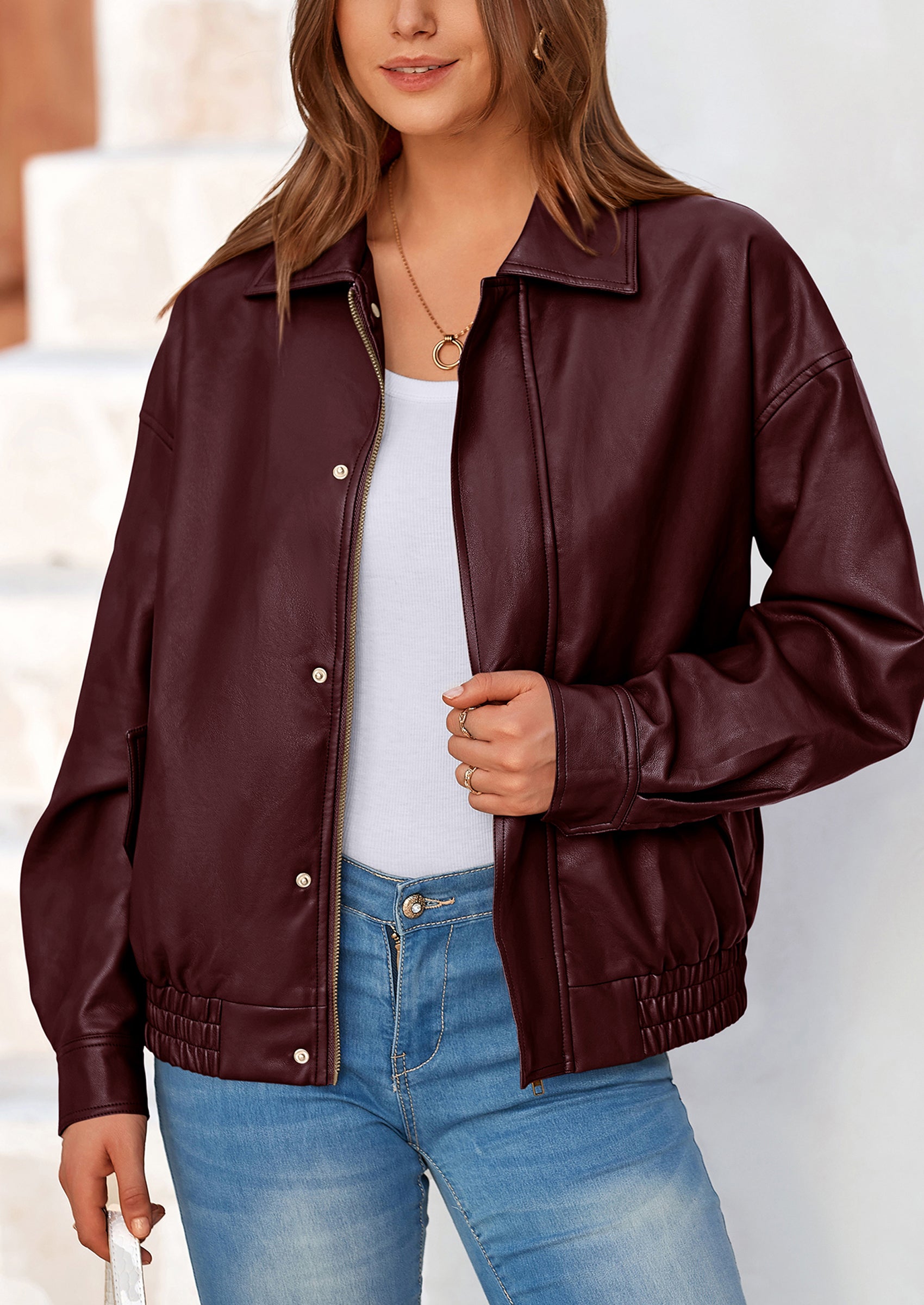 PRETTYGARDEN Women's Faux Leather Motorcycle Jacket Trendy Fall Spring Clothes Oversized Zip Up Winter Coat Outerwear