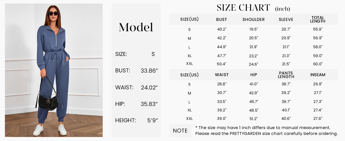 PRETTYGARDEN Long Sleeve Jumpsuits for Women Casual  Fall Fashion Zip Up Pant Rompers One Piece Sweatsuits Travel Outfits