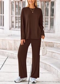 PRETTYGARDEN Women's Two Piece Lounge Sets Matching Long Sleeve Shirts Wide Leg Pants Tracksuits Travel Outfits Fall Clothes