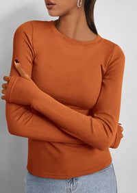 BTFBM Women's Casual Tops Spring Fall Outfits Long Sleeve Shirt Crewneck Workout Stretchy Slim Fit Going Out Top