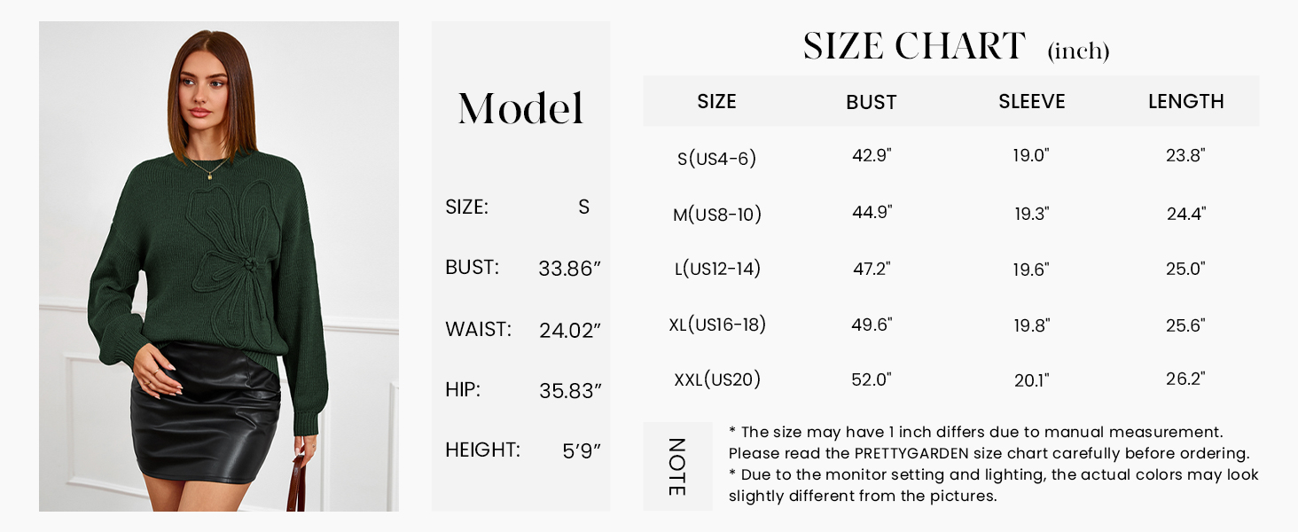 PRETTYGARDEN Womens Sweaters Fall Fashion Long Sleeve Crewneck Floral Knit Pullover Sweater Tops Winter Clothes
