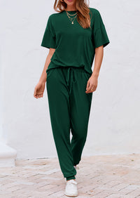 PRETTYGARDEN Women's Two Piece Lounge Sets Spring Summer Jogger Pants Vacation Outfits Travel Airplane Matching Clothes