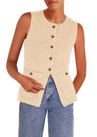 Women's Sweater Vests 2025 Spring Summer Trendy Sleeveless Tank Tops Knit Button Down Cardigan Waistcoat