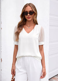 PRETTYGARDEN Womens Tops Dressy Casual Puff Sleeve Chiffon Blouses V Neck Business Work Shirts 2026 Summer Fashion Clothing