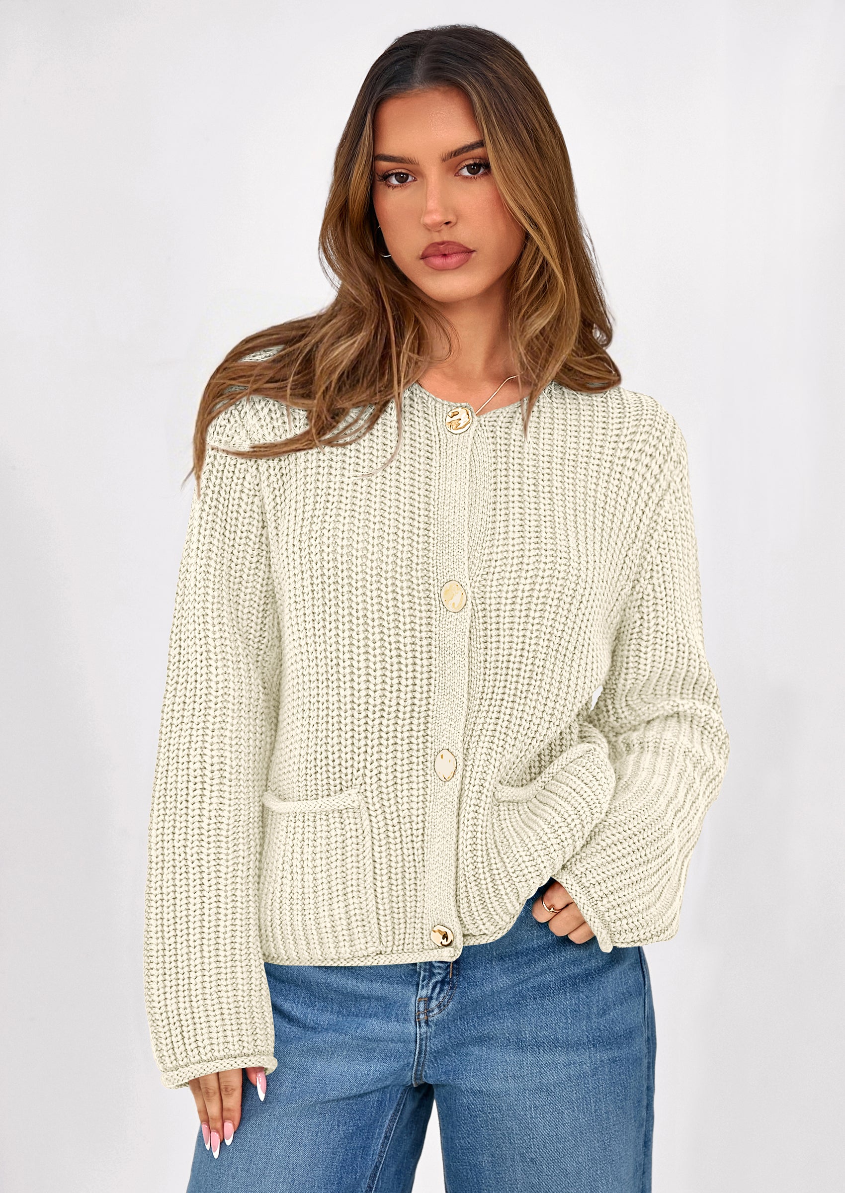 PRETTYGARDEN Cardigan Sweaters for Women Trendy Oversized Knit Chunky Button Cardigans Fall Winter Outfits with Pockets