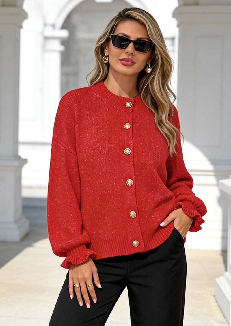 PRETTYGARDEN Womens Cropped Cardigans Trendy PRETTYGARDEN Long Sleeve Cropped Sweaters for Women Ruffle Oversized CardiganRuffle Open Front Chunky Knit Sweater Oversized Button Down Fall Clothes PRETTYGARDEN