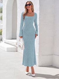 PRETTYGARDEN Women's Fall Long Sleeve Maxi Bodycon Dresses | Soft Stretchy Ribbed Knit, Bell Sleeve Square Neck Mermaid, Elegant Long Dress, Wedding Guest Party, 2026 Winter Clothing