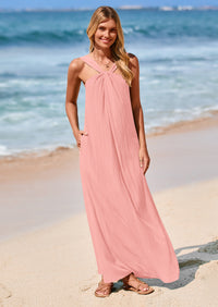 PRETTYGARDEN Womens Casual Long Summer Dresses Sleeveless Strappy Loose Flowy Beach Vacation Maxi Dress with Pockets