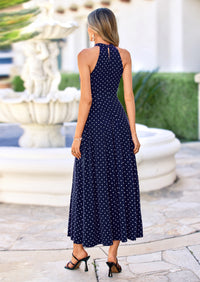 PRETTYGARDEN Summer Halter Dresses for Women Vacation Outfits Sleeveless Polka Dot Sundress Wedding Guest Maxi Dress