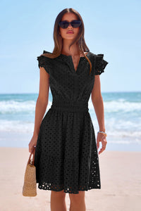 PRETTYGARDEN Women's Summer Sundresses Eyelet Cap Sleeve V Neck Short Boho Wedding Guest Dress Beach Vacation Clothes PRETTYGARDEN