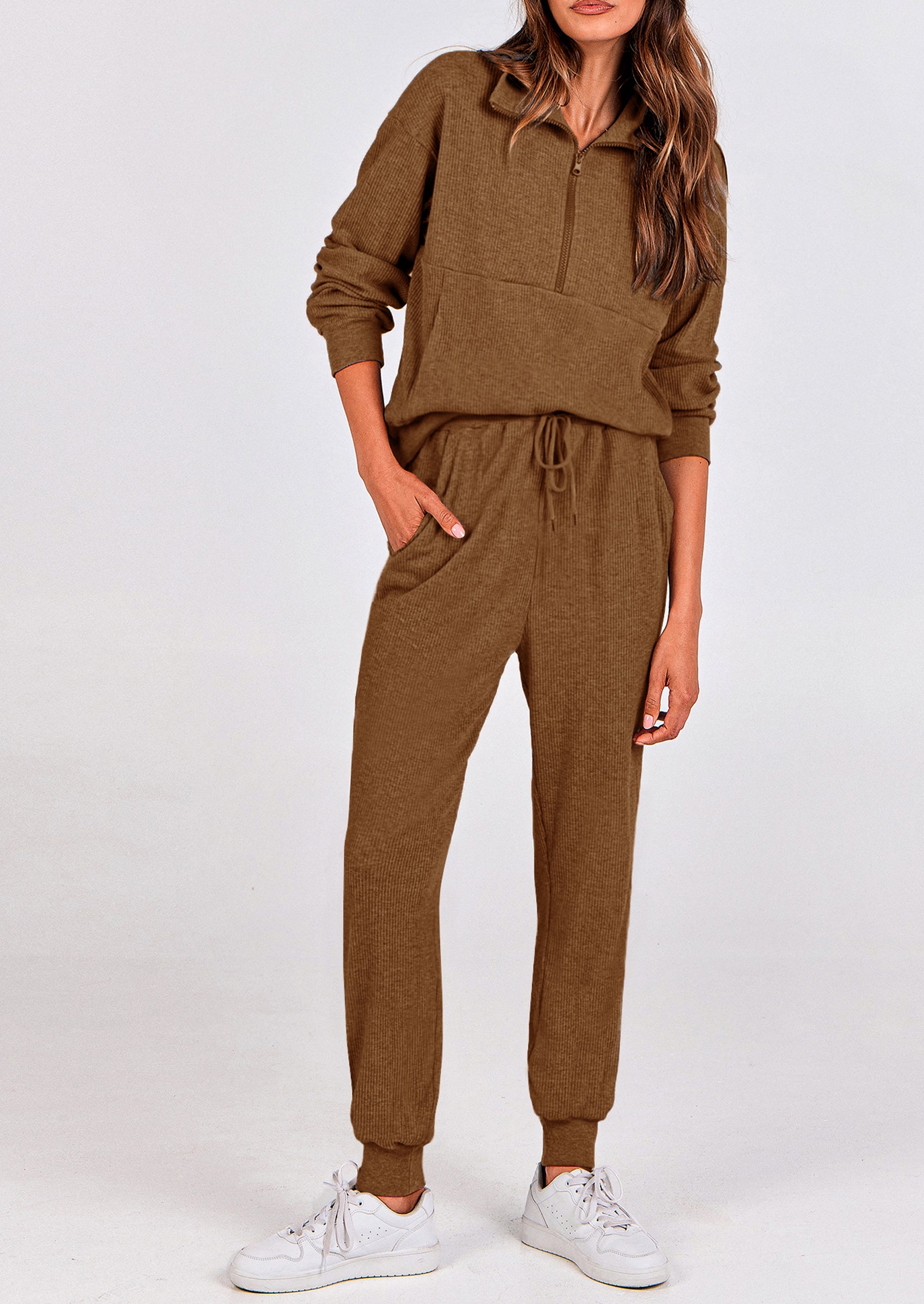 PRETTYGARDEN Women's Fall 2 Piece Lounge Sets Zip Up Sweatshirt Jogger Pants Sweat Track Suits Travel Outfit Winter Clothing