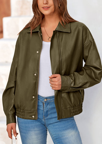 PRETTYGARDEN Women's Faux Leather Motorcycle Jacket Trendy Fall Spring Clothes Oversized Zip Up Winter Coat Outerwear