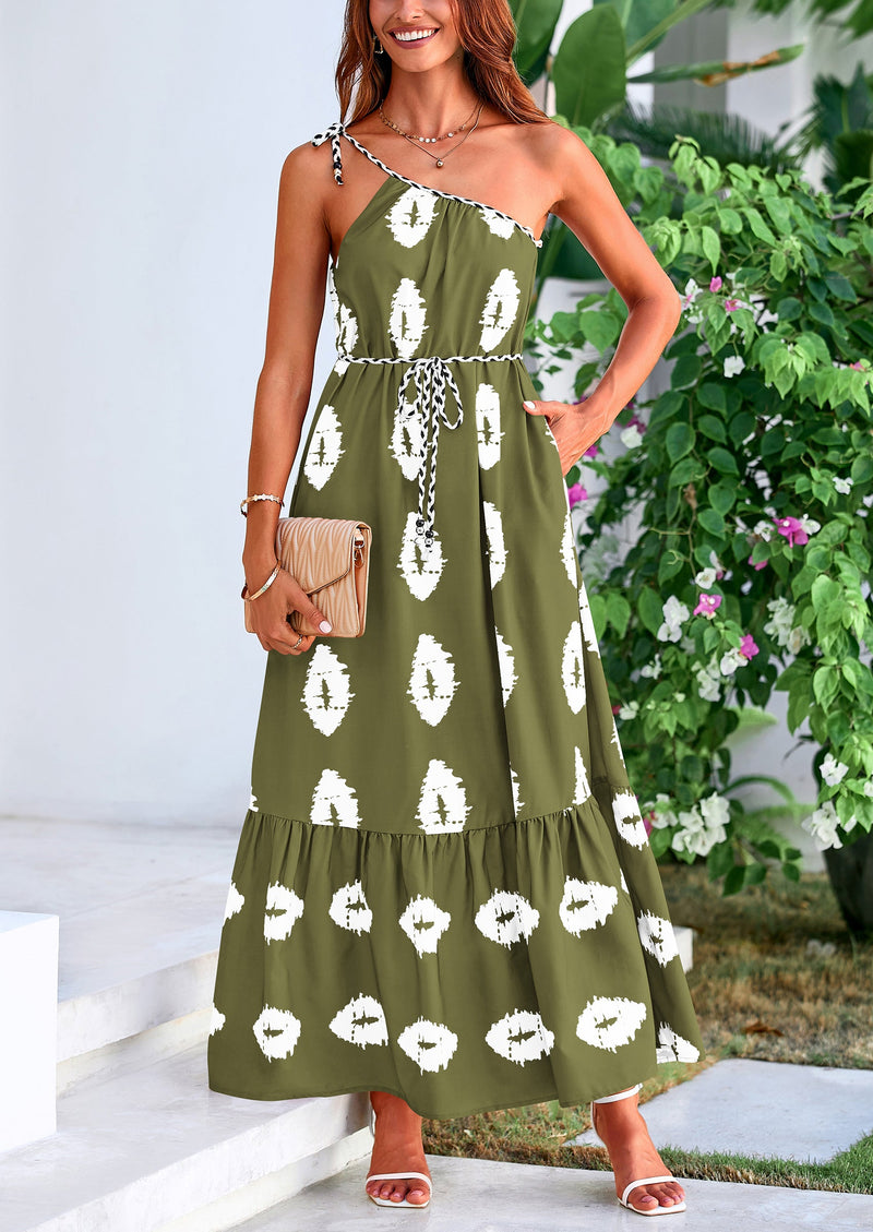 PRETTYGARDEN Women's Summer Maxi Dresses One Shoulder Printed Flowy Boho Beach Vacation Long Sundress PRETTYGARDEN