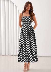 PRETTYGARDEN Womens Summer Dresses Spring Sleeveless Spaghetti Straps Casual Midi Dress Polka Dot Smocked Beach Sundress PRETTYGARDEN
