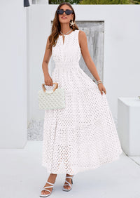 PRETTYGARDEN Summer Dresses for Women Sundresses Sleeveless V Neck Eyelet A Line Flowy Beach Vacation Spring Maxi Dress PRETTYGARDEN