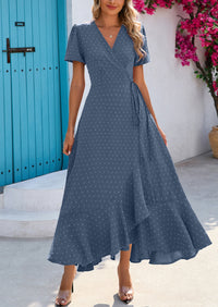 PRETTYGARDEN Women's Summer Maxi Dress Casual Wrap Floral Boho Short Sleeve V Neck Split Ruffle Beach Long Dresses