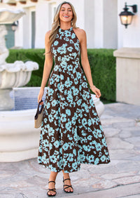 PRETTYGARDEN Summer Halter Dresses for Women Vacation Outfits Sleeveless Polka Dot Sundress Wedding Guest Maxi Dress