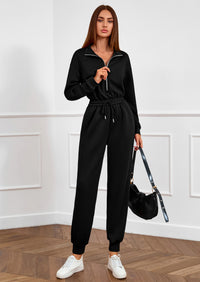 PRETTYGARDEN Long Sleeve Jumpsuits for Women Casual  Fall Fashion Zip Up Pant Rompers One Piece Sweatsuits Travel Outfits