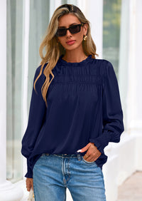 PRETTYGARDEN Blouses for Women Dressy Casual Fall Outfits Frill Neck Long Sleeve Shirts Satin Work Business Casual Tops