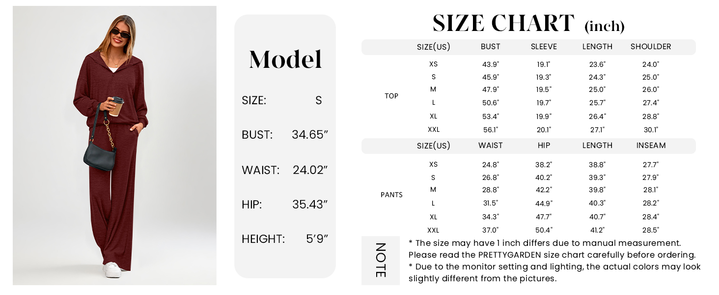 PRETTYGARDEN Women's 2 Piece Fall Lounge Sets Zip Up Hoodie Wide Leg Pants Tracksuit Matching Travel Outfits Clothes