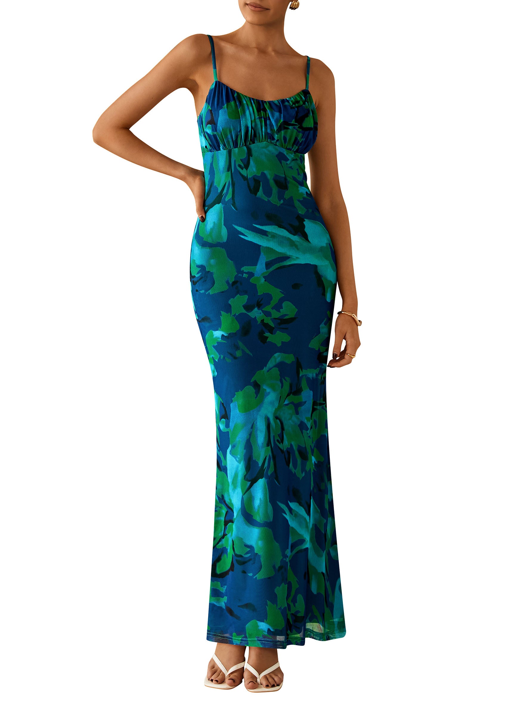 PRETTYGARDEN Women's Bodycon Maxi Dress Floral Sundress Sleeveless Spaghetti Strap Cocktail Party Dress