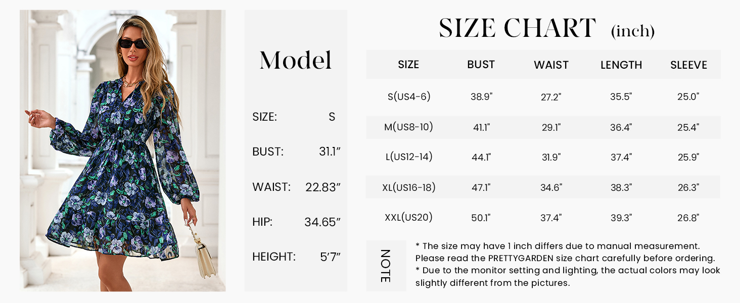 PRETTYGARDEN Women's Fall Boho Dresses Floral Long Sleeve V Neck Mini Flowy Wedding Guest Dress Trendy Vacation Outfits