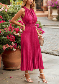 PRETTYGARDEN Women's Midi Summer Dresses Casual V Neck Swiss Dot Ruffle Sleeveless A Line Beach Sun Dress