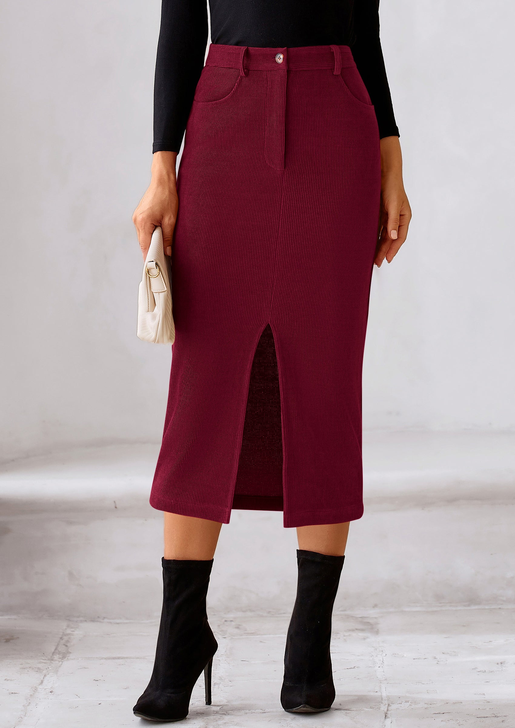 PRETTYGARDEN Corduroy Skirt Women Fall Fashion High Waisted Pencil Midi Skirts Business Casual Work Office Winter Outfit