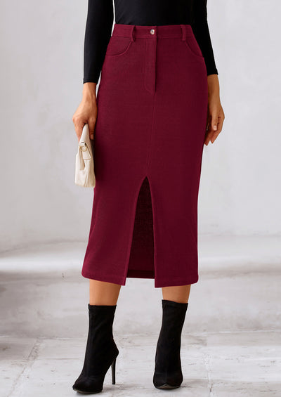 PRETTYGARDEN Corduroy Skirt Women Fall Fashion High Waisted Pencil Midi Skirts Business Casual Work Office Winter Outfit