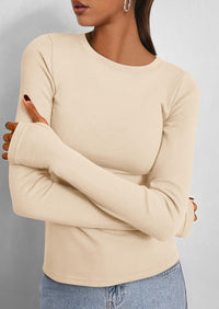 BTFBM Women's Casual Tops Spring Fall Outfits Long Sleeve Shirt Crewneck Workout Stretchy Slim Fit Going Out Top