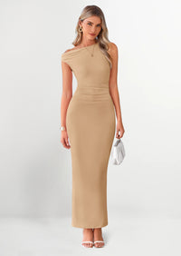 PRETTYGARDEN One Shoulder Bodycon Mesh Wedding Guest Cocktail Maxi Dresses