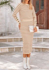 PRETTYGARDEN 2 Piece Skirts Sets For Women Fall Fashion Striped Sweater Dress Knit Lounge Travel Outfits Winter Clothing