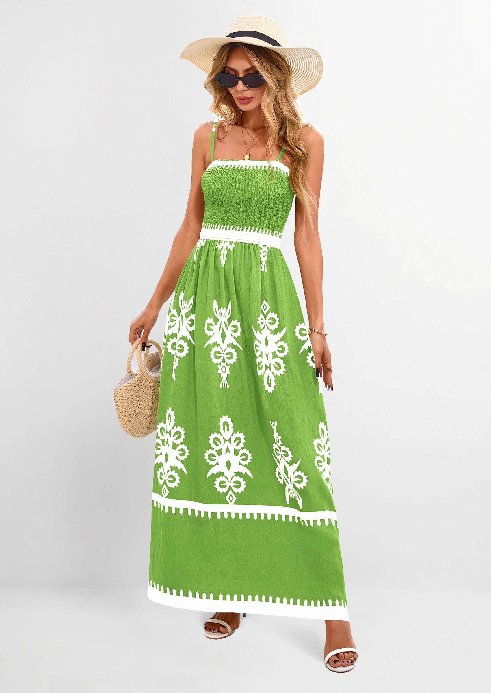 PRETTYGARDEN Summer Dress for Women Floral Sundress Spaghetti Strap Flowy Beach Vacation Boho Maxi Dresses