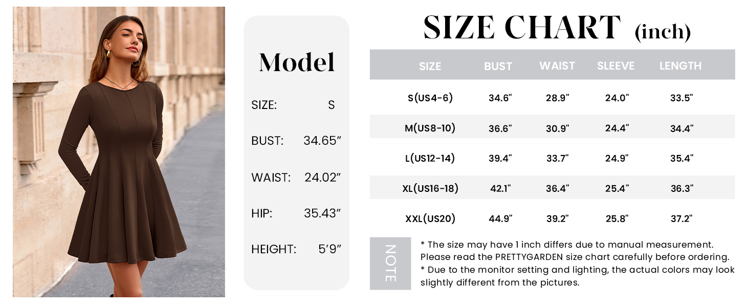 PRETTYGARDEN Fall Cocktail Dresses for Women Elegant Classy Wedding Guest Long Sleeve Homecoming Party A Line Mini Dress