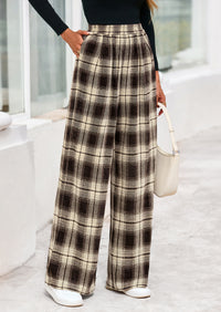 PRETTYGARDEN Casual Women's Pants Elastic Waist Palazzo Long Stretchy Wide Leg Trousers Knit Fall Outfits with Pockets