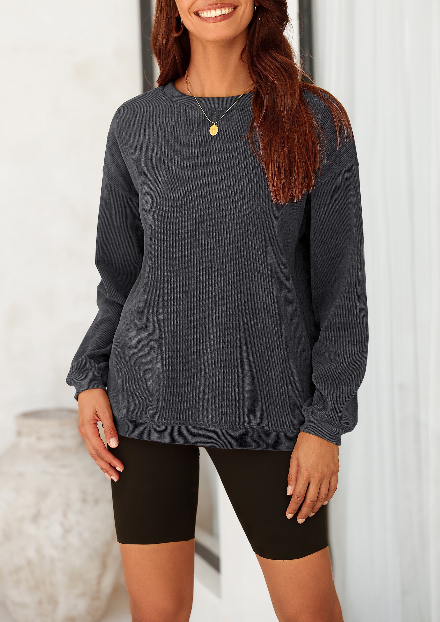 PRETTYGARDEN Women's Oversized Sweatshirt 2025 Fall Fashion Clothes Ribbed Corduroy Long Sleeve Going Out Pullover Tops