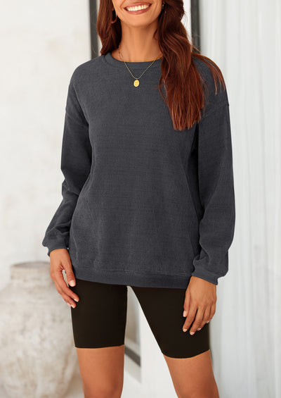 PRETTYGARDEN Women's Oversized Sweatshirt 2025 Fall Fashion Clothes Ribbed Corduroy Long Sleeve Going Out Pullover Tops