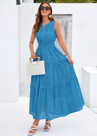 PRETTYGARDEN Summer Dresses for Women Sundresses Sleeveless V Neck Eyelet A Line Flowy Beach Vacation Spring Maxi Dress PRETTYGARDEN