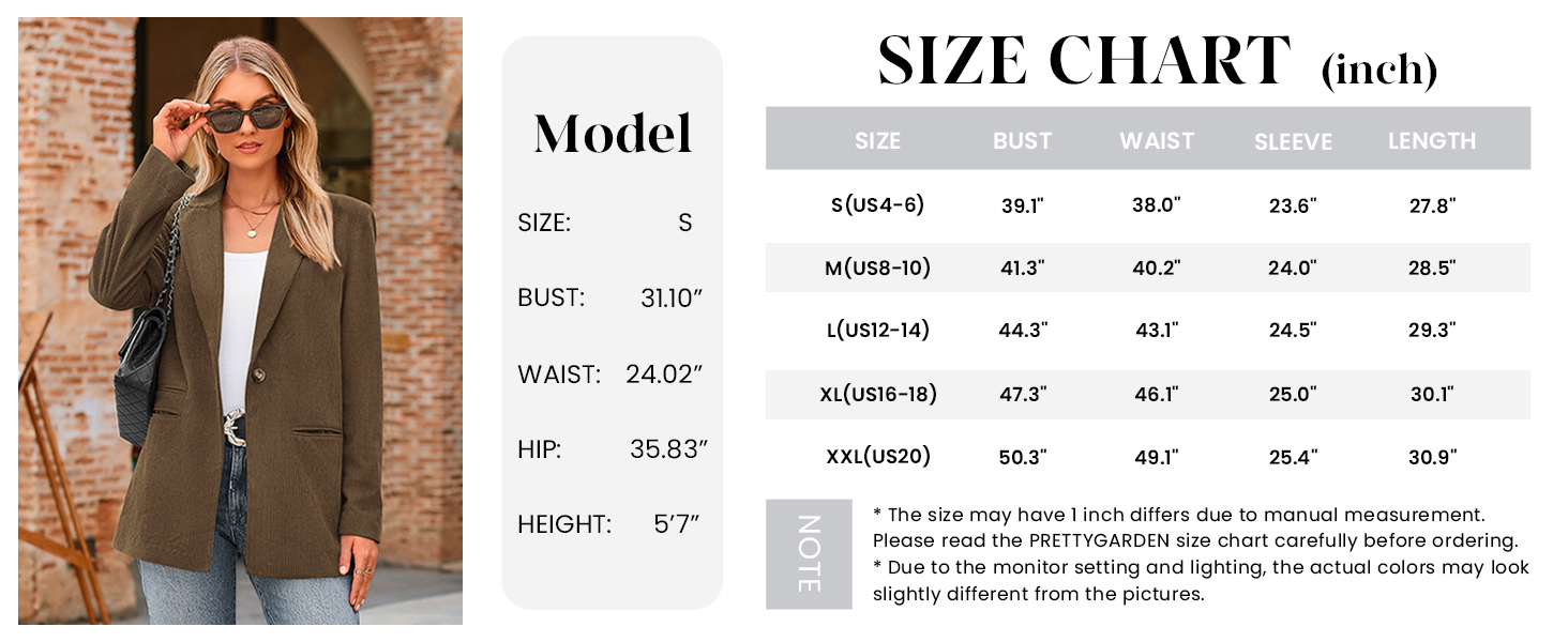 PRETTYGARDEN Women's Winter Corduroy Blazers Jackets Dressy Casual Ribbed Long Sleeve Lapel Fashion Work Business Outerwear